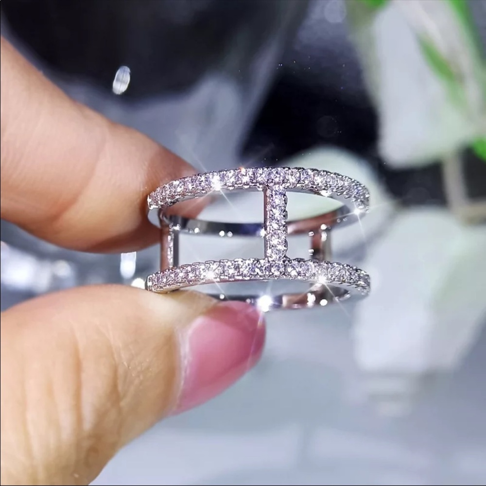 New Halo luxury 925 Silver Double Layer Ring - Picture 2 of 5